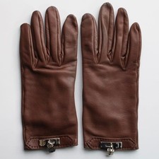 HERMÈS Womens Soya Kelly Gloves Leather Dark...