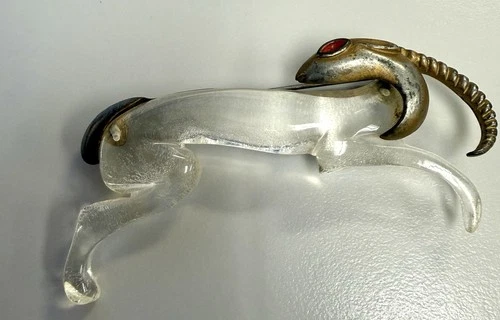 Vintage Jelly Belly Leaping Gazelle Pin Lucite Rare Brooch Old Costume Jewelry