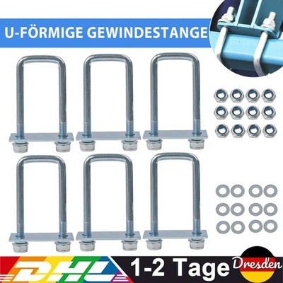 6x U-Bügel Bügelschraube M10 U Bolzen mit Gegenplatte für Anhänger PKW Stahl NEW