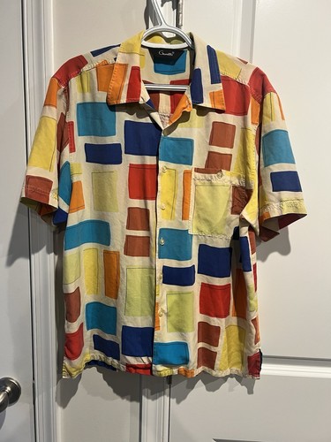 Rara camicia vintage Genelli seta MULTICOLORE disegno vernice ARCOBALENO - taglia L