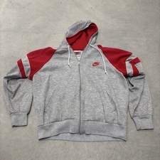 Vintage Early 90s Nike Swoosh Hoodie Full Zip Red And Gray Size Large Streetwear