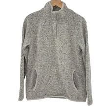 Eddie Bauer Womens Large Gray Marled Sweater Fleece Snap Pullover Mock Neck