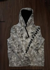 HOLLISTER Men's Gray Camo 1/4 Zip Hooded Fleece Pullover Hoodie Size M