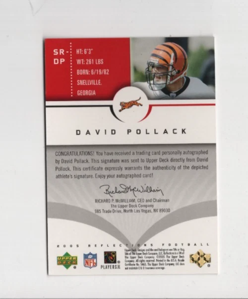 DAVID POLLACK 2005 UPPER DECK REFLECTIONS FOOTBALL SIGNATURES AUTOGRAPH #SR-DP - Image 2 of 2