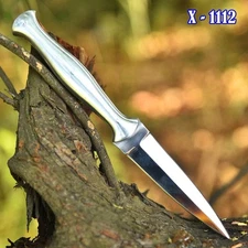 handmade Damascus steel hunting dagger fix blade Double Edge Boot knife sheath