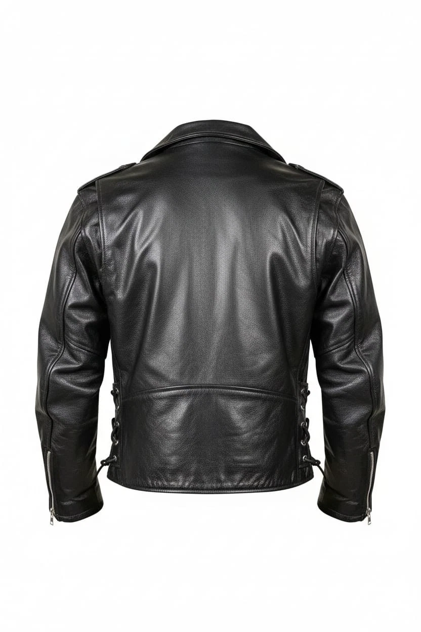 Buffalo Leather Motorcycle Jacket – Men's Black Biker Coat - product detail image 2