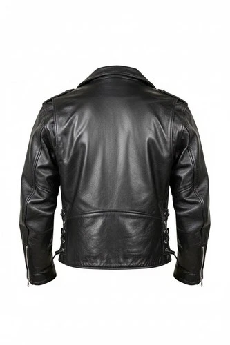 Buffalo Leather Motorcycle Jacket – Men's Black Biker Coat image 2