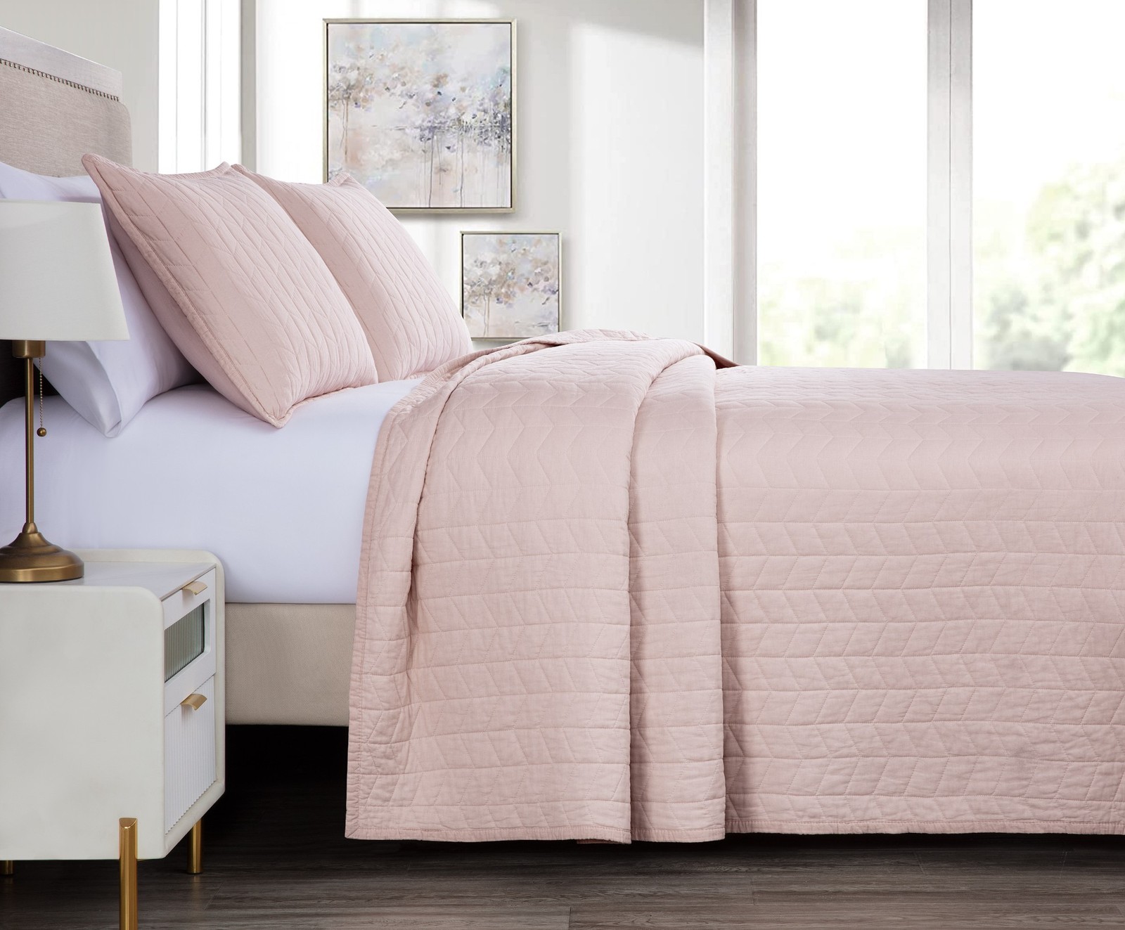 Chezmoi Collection Madrid 3-Piece Herringbone Stitch Pre-Washed Cotton Quilt Set
