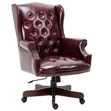 Burgundy Leather High Back Executive Office Desk Chair Swivel Reclining Caster
