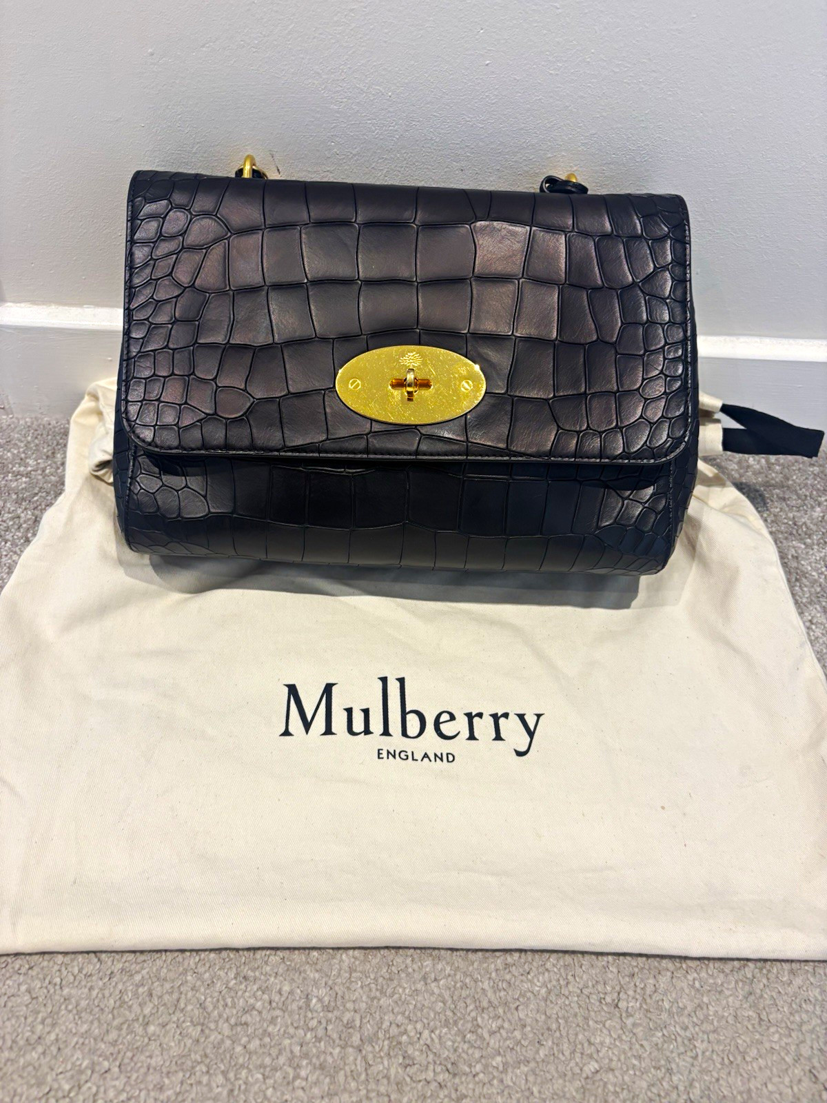 Mulberry Medium Lily Black Croc-Embossed Leather Shoulder Bag