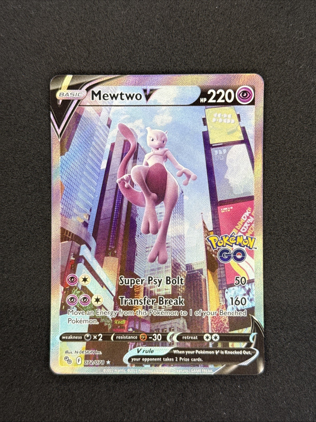 Pokemon Go Mewtwo V 72/78 Alternative Art Alt Holo English NM