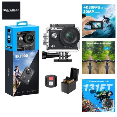 Action Cam,4K30FPS 20MP WiFi Unterwasserkamera 170°Ultra Weitwinkel Full HD A...