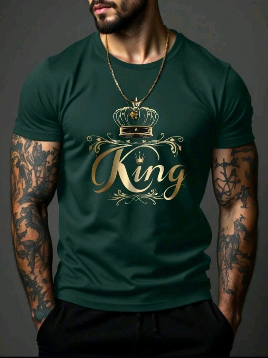 Manfinity Homme Men's Summer Casual Letter ,Crown and Crew Neck
