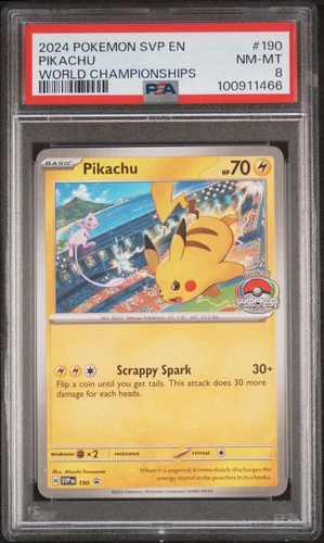 2024 POKEMON SVP EN-SV BLACK STAR PROMO WORLD CHAMPIONSHIPS #190 PIKACHU PSA 8