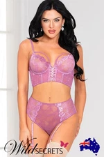 NEW Seven Til Midnight Laced With Love Longline Bra with Gartered Panty