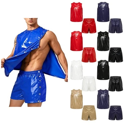 DE Männer Sportanzug Ärmellose Tanktops und Boxer-Shorts mit seitlichen Knöpfen - Bild 1 von 3