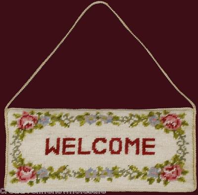 Handmade Needlepoint Door Hanger Sign WELCOME #7001 Creative Linens 