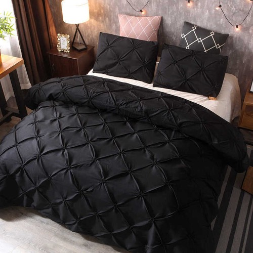 3 Piece Bedding Set Pinch Pleated Quilt Duvet Cover Pillowcase Double Sided Grey - Picture 11 of 28