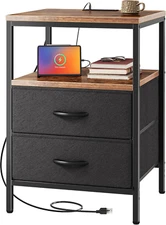 Night Stand with Charger Station, 27.7 Inch Tall Nightstand, Bed Side Table with