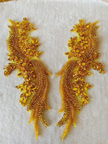 1 Paio Strass Rete Applique Motivo Perline Fiori Patch Vestiti Decorazione Abito - Foto 13 di 22