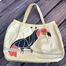 R&y Augousti Purse Toucan Black Orange Embroidery Yellow Leather Shoulder Bag