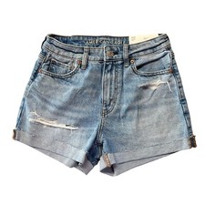 NWT American Eagle Blue Jean Denim Mom Shorts Strigid Women  s 0 25W 3" Inseam