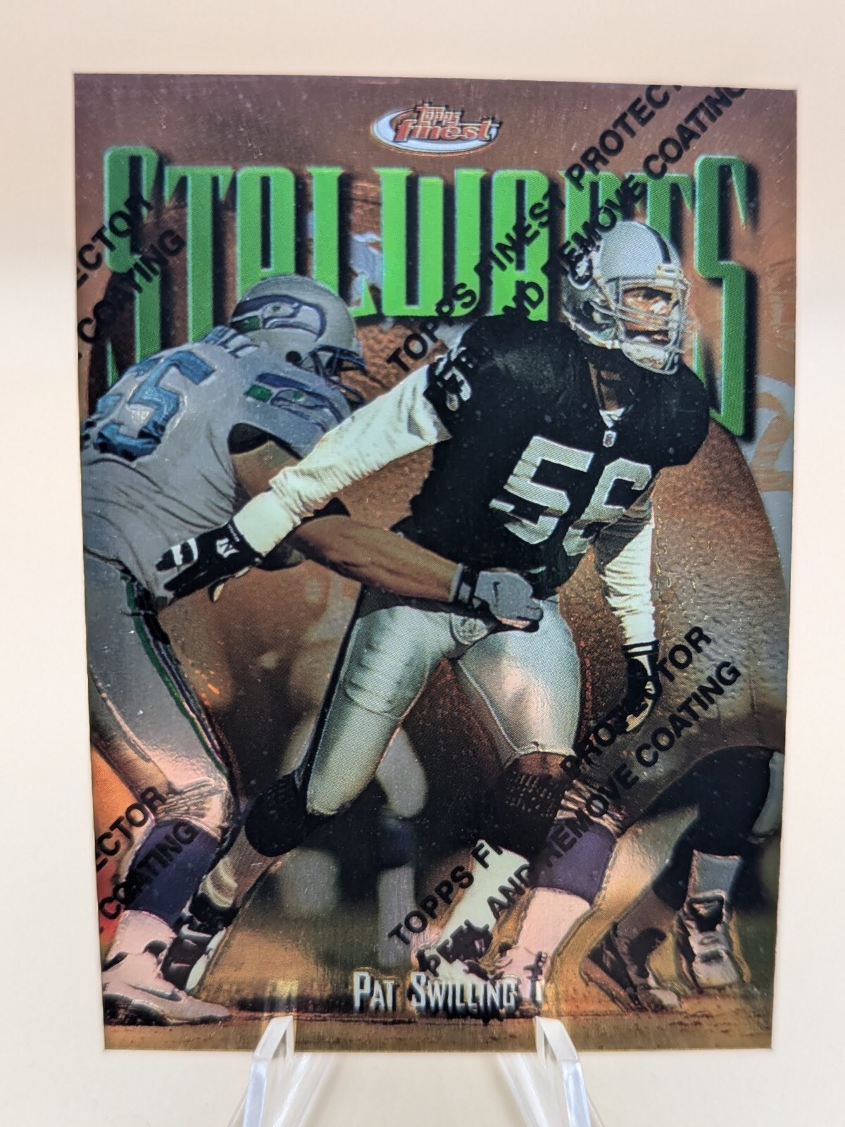 1997 Topps Finest Pat Swilling Stalwarts football card w/coating #199 Raiders
