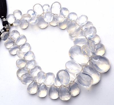 Natural Rare Gem Milky White Ice Quartz Facet Big Pear Shape Briolette 9'' Strand