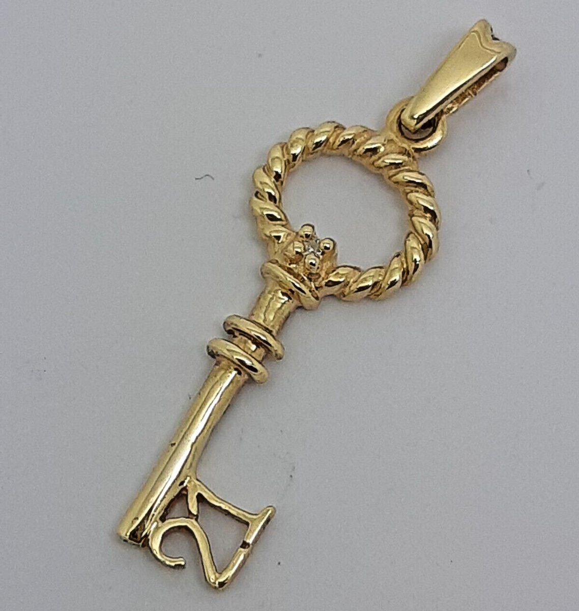 21st Birthday Key Charm Pendant Diamond Set 9ct Solid Yellow Gold