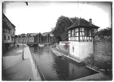 Glasplatte altes Foto positiv schwarz-weiß 13x18 cm Colmar Stadtzentrum