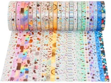 YUBBAEX 24 Rolls Skinny Washi Tape Set Gold Foil Print Decorative Tapes for Arts