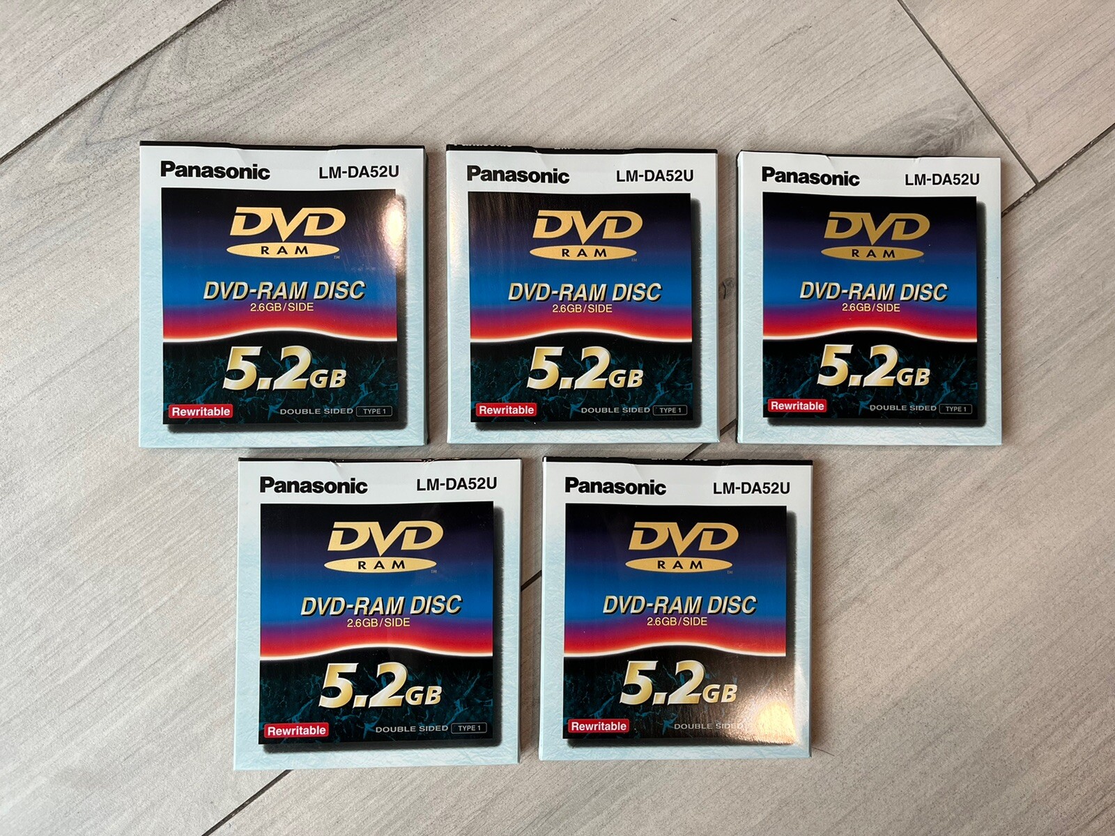 5 PACK Panasonic DVDRAM 5.2GB Double Sided Rewritable Discs NEW