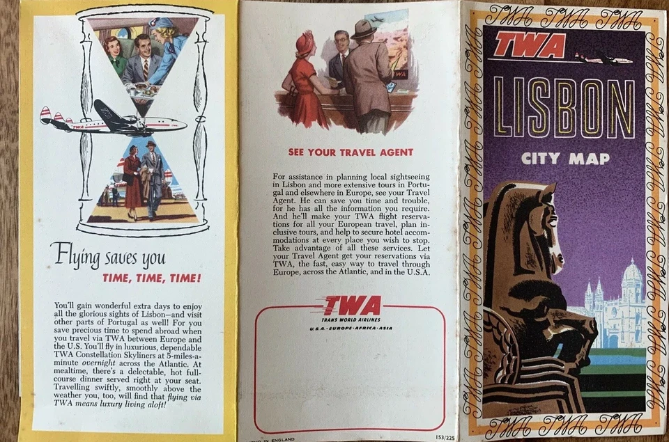 Original RARO TWA Guía de Lisboa de la década de 1950 arte por Bob Peak Lito 153/275 Foto 4 de 4