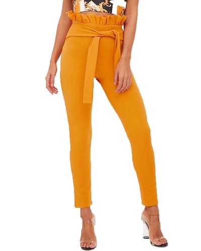 WOMEN LADIES PAPER BAG TIE WAIST BELT CIGARETTE SLIM FIT TROUSERS PLUS SIZE 8-14 - Picture 6 of 7