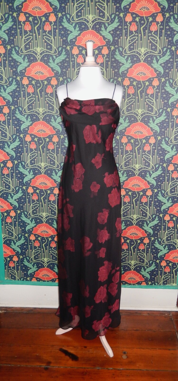 Vintage 90'S Y2K Cowl Neck Lace Up Rose Print Black Burgundy Prom Slip Dress  – Asa College: Florida