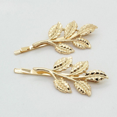53b 2pcs Shiny Gold Leaf Leaves Bobby Pin Hair Pin Hair  display picture 3