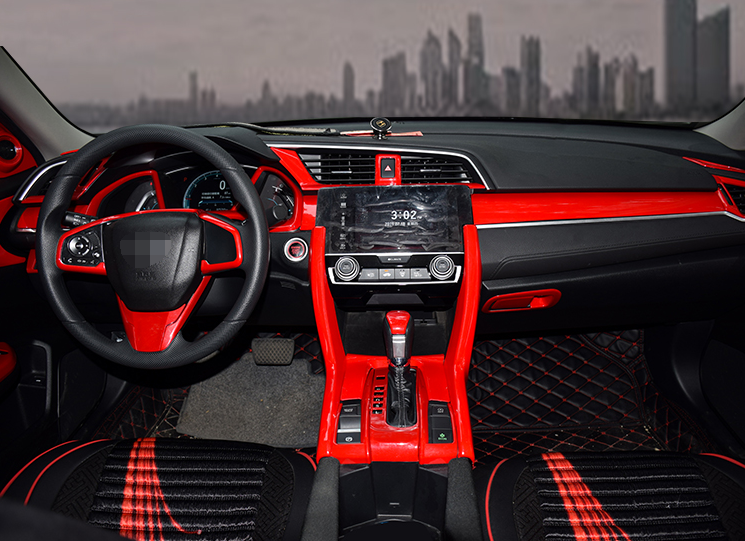 Inner Dashboard Frame Panel Cover Trims ABS Red For 10th Honda Civic 2016-2021