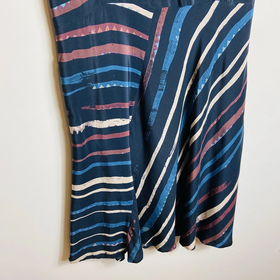 Vestido feminino peruvian connection 100% seda tamanho 12 EUA comprimento do joelho listras babado - Imagem 2 de 4