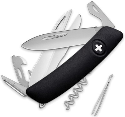 Swiza D07 Tool Multi Pocket Knife Stainless Steel Blades Black Synthetic Handle