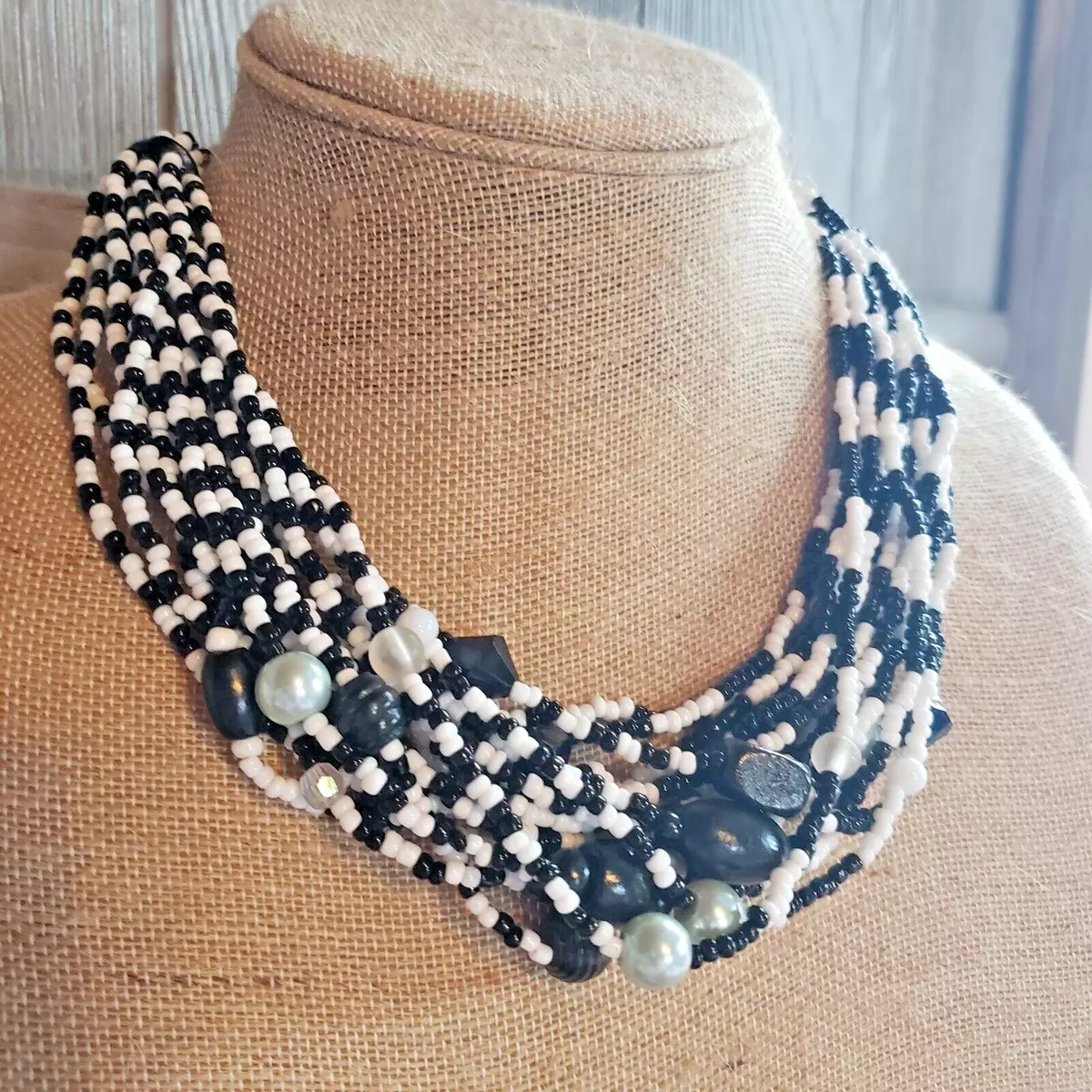 African South Africa Handmade 2 Tone Beaded Choker Necklace 18