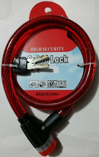 Zhonli  36 Inch Bike Locks Cable Lock Coiled Secure Keys Bike Cable Lock Red