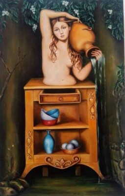  Oil /canvas Nora Menendez../T : Tanto va  el cantaro A La Fuente 119x75cm
