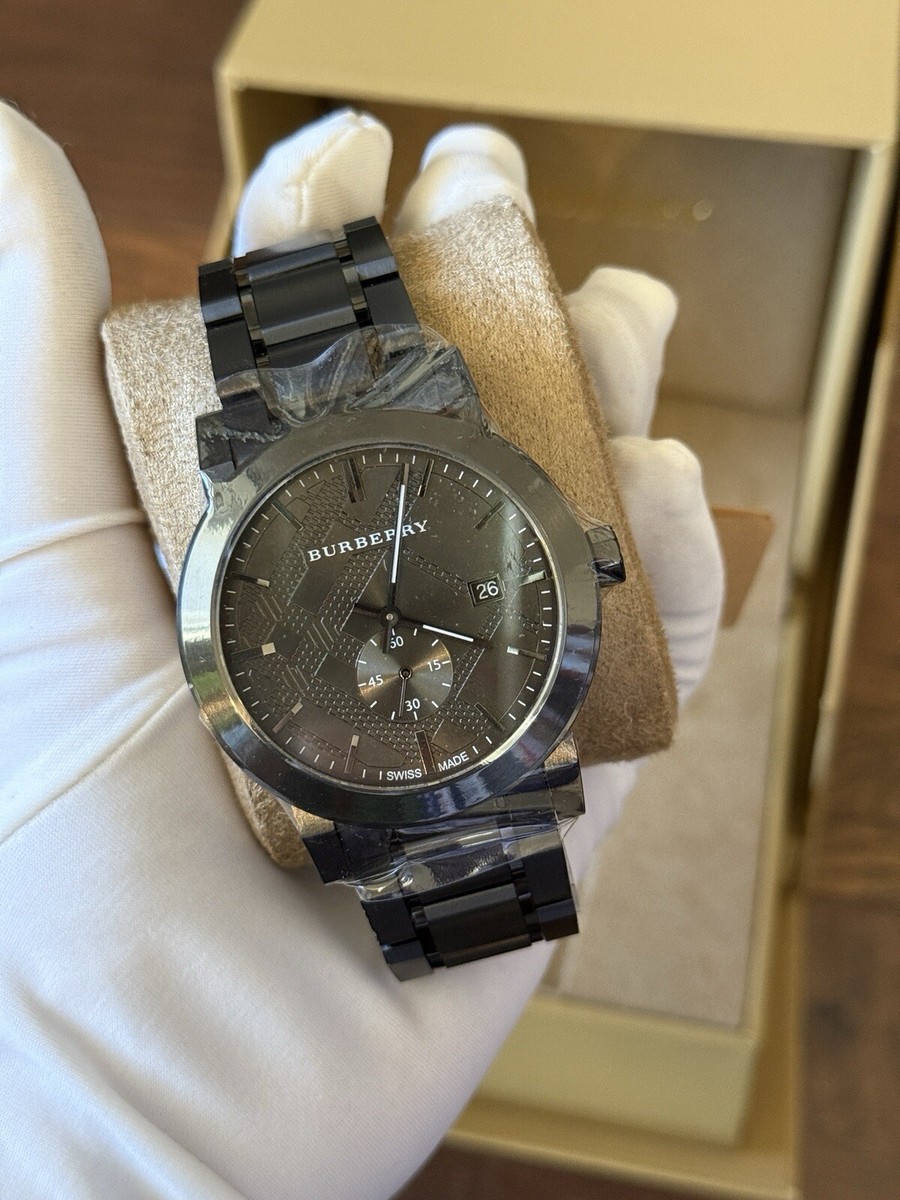 BURBERRY CITY GUNMETAL GRAY TONE STAINLESS STEEL BRACELET WATCH
