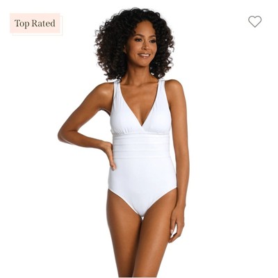La Blanca Island Goddess One Piece Swimsuit Womens 14 White Cross-Back V-Neck
