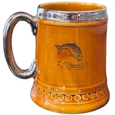 Vintage Lord Nelson Pottery Tankard Mug Beer Stein Brown Fish Tree Hunter Rustic