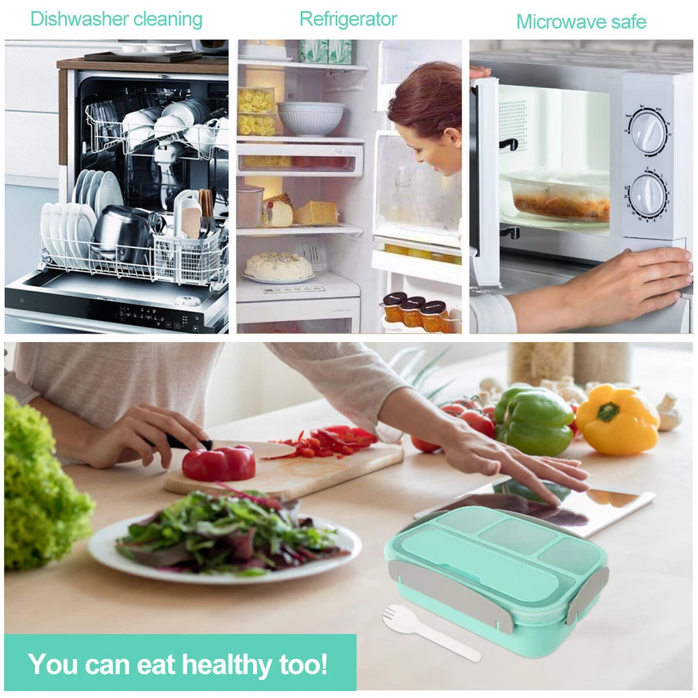 Lunch Box 1300ML 4 Compartments BPA Free Bento Box Sealed Leakproof Meal~