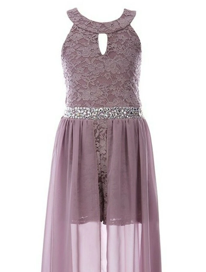 Xtraordinary Big Girls Keyhole Glitter Lace Rhinestone Fanciful Maxi Dress-14 16 - Image 2 of 4