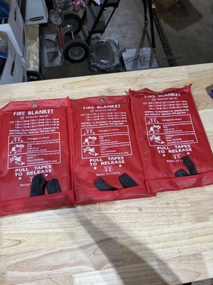 Lot of 3 Emergency Fire Blankets - 100% Fiberglass Safety Cover 1m x 1m
