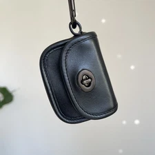 Coach Heritage Turnlock Bag Charm Key Fob Black Leather C3163 VGC