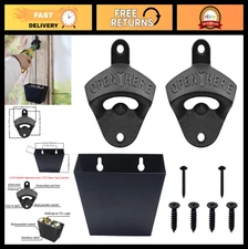 Wall Mounted Cast Iron Bottle Opener with Cap Catcher Bucket for Home Bar, KTV,
